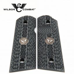 Wilson Combat 1911 Grips, Compact, Gray/Black G10, Slant Pattern, Flat Bottom