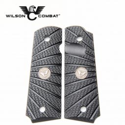 Wilson Combat 1911 Grips, Full Size, Black G10, Aggressive Starburst Pattern, Beveled Bottom