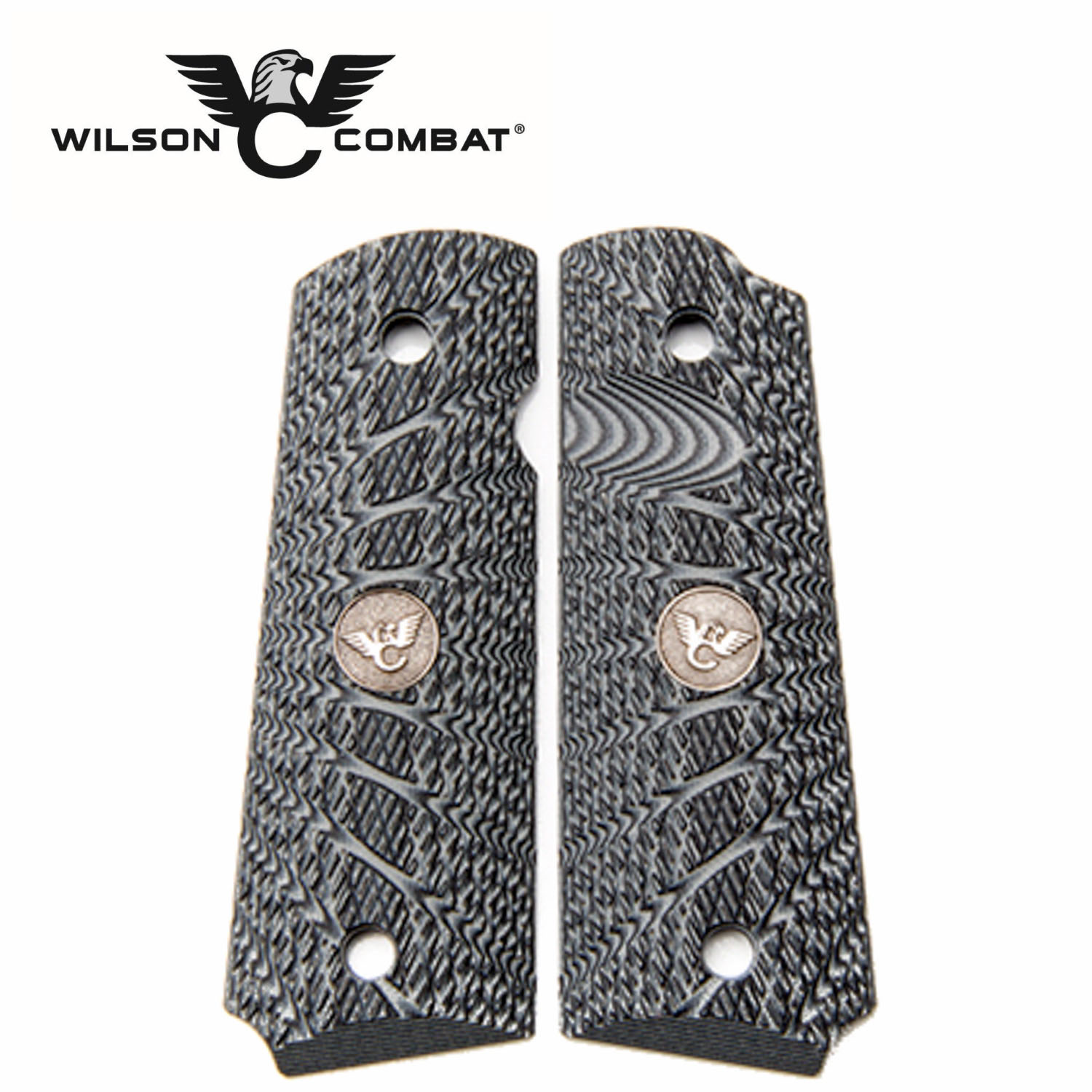 Wilson Combat 1911 Grips, Full Size, Gray/Black G10, Aggressive Starburst  Pattern, Beveled Bottom: MGW