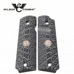 Wilson Combat 1911 Grips, Full Size, Gray/Black G10, Aggressive Starburst Pattern, Beveled Bottom