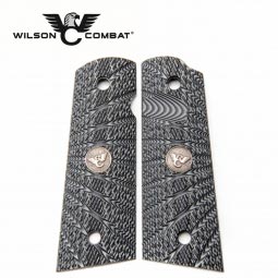 Wilson Combat 1911 Grips, Full Size, Gray/Black G10, Aggressive Starburst Pattern, Flat Bottom