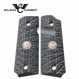 Wilson Combat 1911 Grips, Compact, Gray/Black G10, Aggressive Starburst Pattern, Beveled Bottom