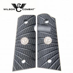 Wilson Combat 1911 Grips, Compact, Black G10, Aggressive Starburst Pattern, Flat Bottom