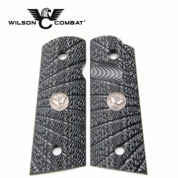 Wilson Combat 1911 Grips, Compact, Gray/Black G10, Aggressive Starburst Pattern, Flat Bottom