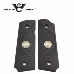 Wilson Combat 1911 Compact G10 Grips, Ultra Thin, Beveled Bottom with WC Logo, Black