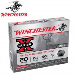 Winchester Super-X 20 Gauge Rifled 3/4oz. Hollow Point Slug, 5 Round Box