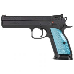 CZ TS2 SA 9MM FS 10-SHOT, BLACK POLYCOAT BLUE GRIP