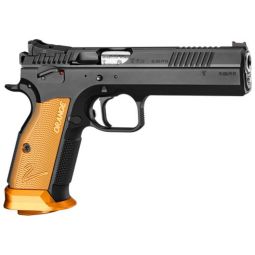 CZ TS2 SA 9MM FS 20-SHOT, BLACK POLYCOAT ORANGE GRIP