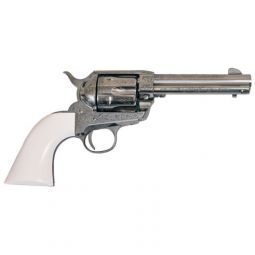 Cimarron Frontier Engraved Revolver, .45LC, 4-3/4" Barrel, Nickel w/Ivory Grips