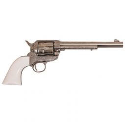 Cimarron Frontier Engraved Revolver, .45LC, 7.5" Barrel, Nickel w/Ivory Grips